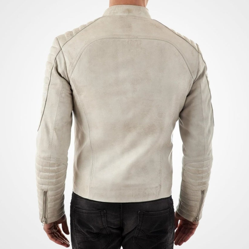 Herren Off-White Stehkragen Leder Bikerjacke