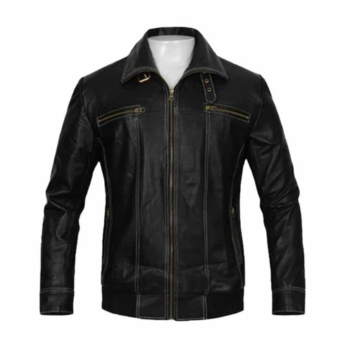 Men's fashion black vintage leather jacket Leather Outlet