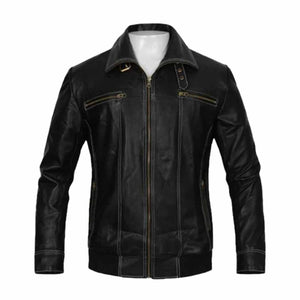 Men's fashion black vintage leather jacket Leather Outlet