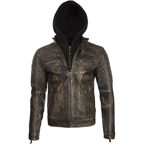 Men’s Gatsby Distressed Brown Leather Jacket – Quilted Shoulder Cafe Racer Jacket
