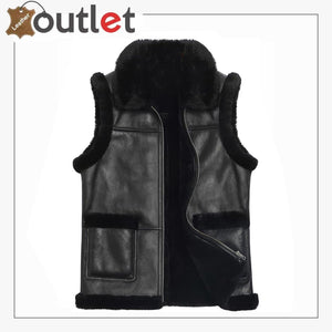 Mens Black Genuine Shearling Lined Vest