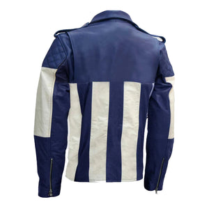 Mens Blue & White Leather Jacket