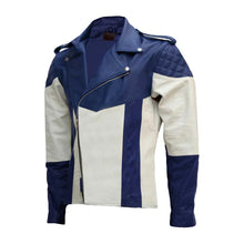 Load image into Gallery viewer, Mens Blue &amp; White Leather Jacket
