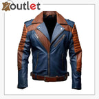 Herren Blaue und Braune Maßgefertigte Lederjacke