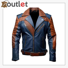 Load image into Gallery viewer, Mens Blue and Brown Custom Leather Jacket
