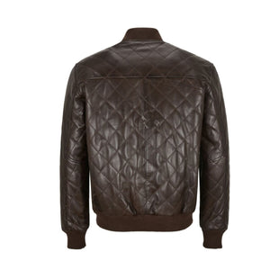 Mens Bomber Leather Jacket Brown Quilted Street Inspired Leather Outlet