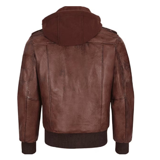 Herren Braun Kapuzen Bomber Lederjacke