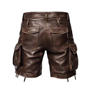 Mens Brown Leather Shorts