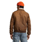 Mens Brown Vintage Hand Detailed Leather Bomber Jacket Leather Outlet