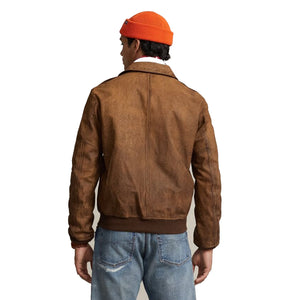 Mens Brown Vintage Hand Detailed Leather Bomber Jacket Leather Outlet