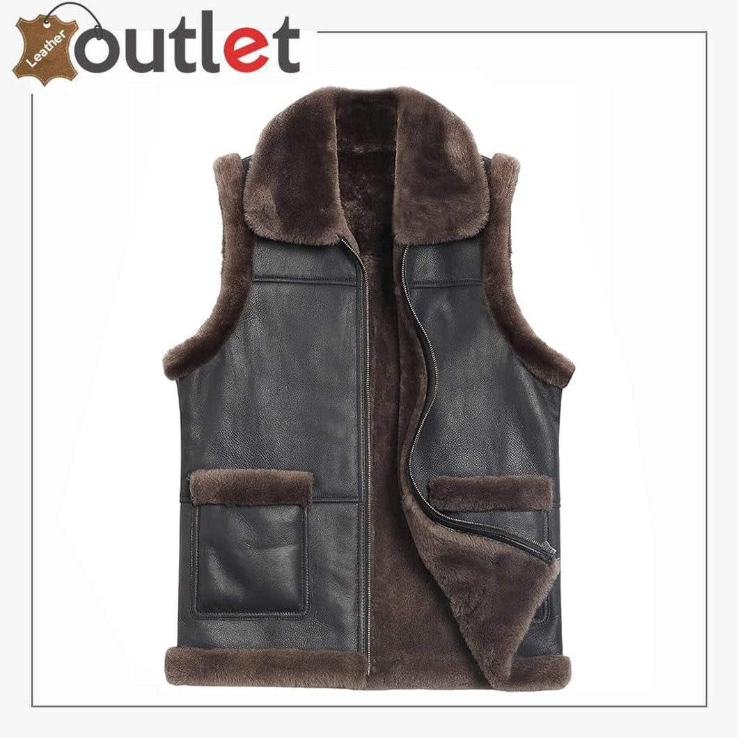 Mens Brown and Black Shearling Vest