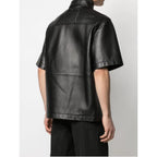 Mens Genuine Sheep Leather Black Bikers Shirt Leather Outlet