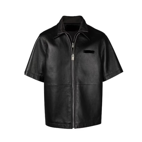Mens Genuine Sheep Leather Black Bikers Shirt Leather Outlet