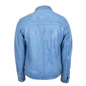 Mens Leather Biker Jacket in Sky Blue Leather Outlet