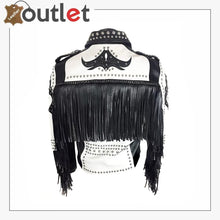 Load image into Gallery viewer, Mens Silver Studded Fringed Biker Leather Jacket
