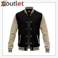 Herren Varsity Jacke aus schwarzem und weißem Leder