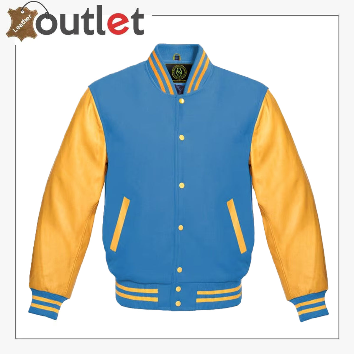 Herren Lederjacke Varsity Blau Echtes Leder