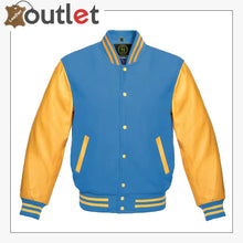 Load image into Gallery viewer, Mens Varsity Blue Genuine Leather Jacket
