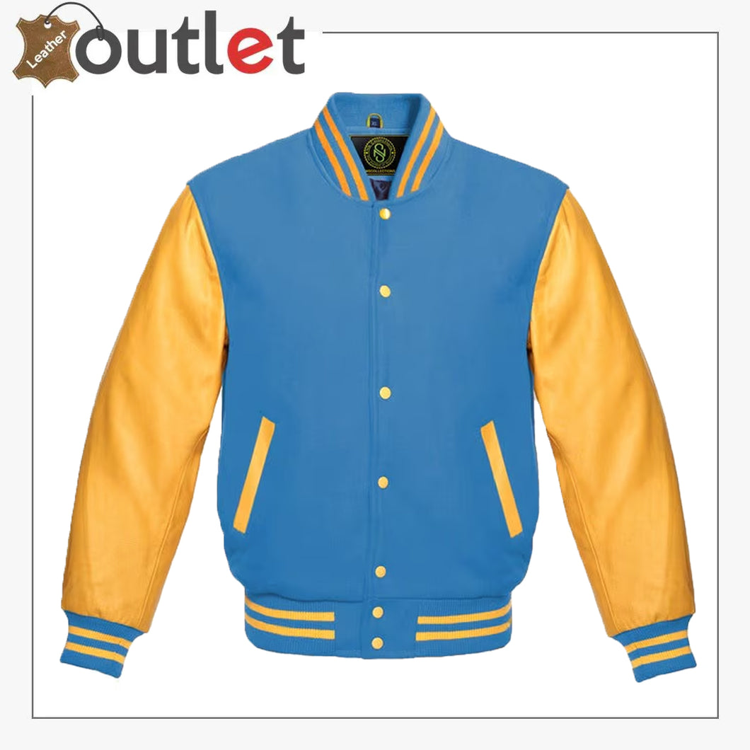 Mens Varsity Blue Genuine Leather Jacket