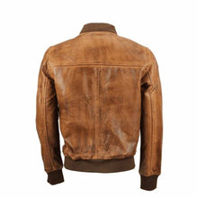 Load image into Gallery viewer, Mens Waxed Brown Leather Bomber Jacket Leather Outlet
