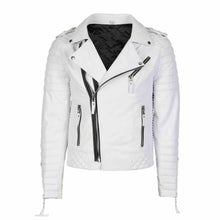 Load image into Gallery viewer, Mens White Best Leather Motorcycle Jacket Leather Outlet
