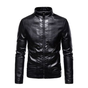 Mens Windproof Stand collar Outdoor Leather Jacket