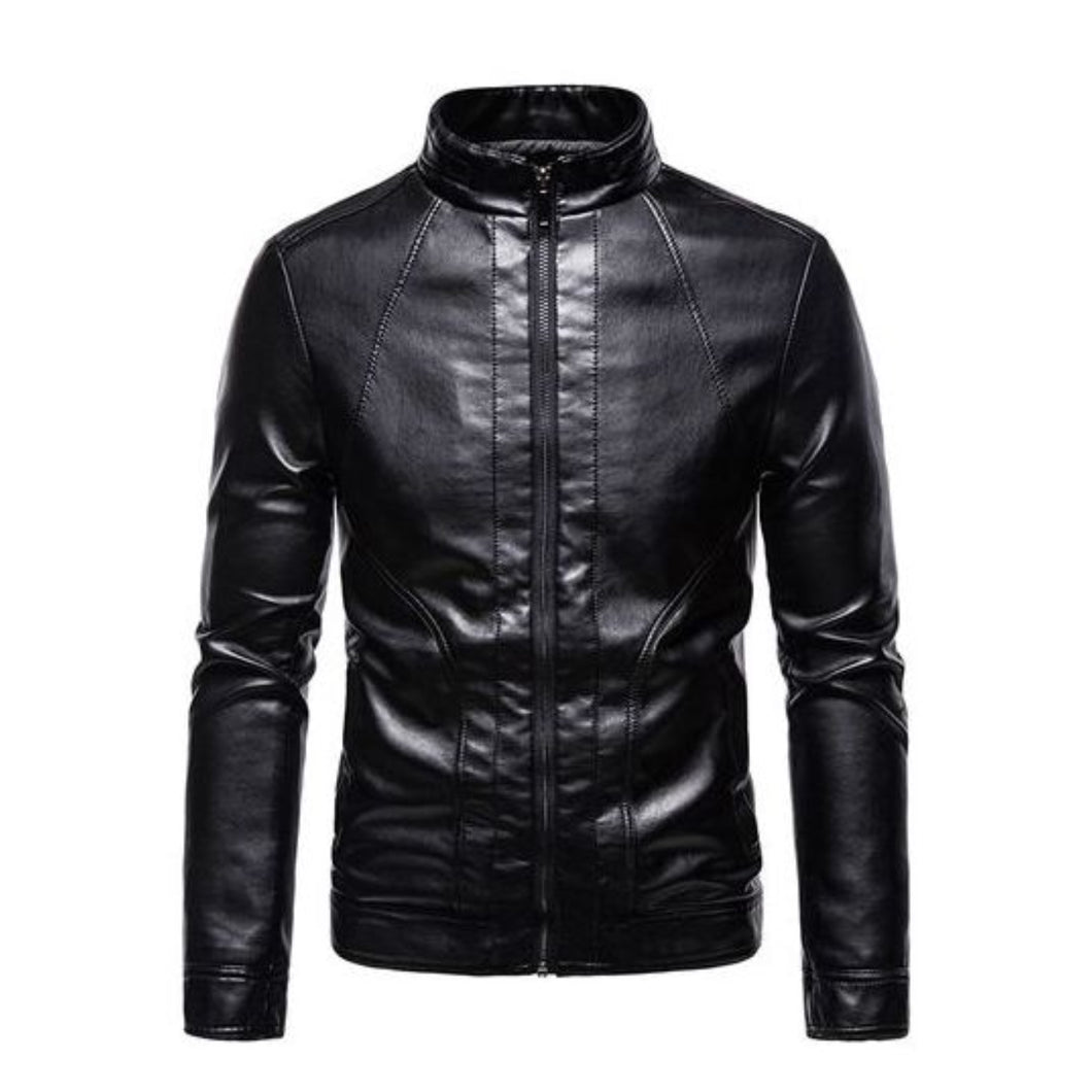 Mens Windproof Stand collar Outdoor Leather Jacket