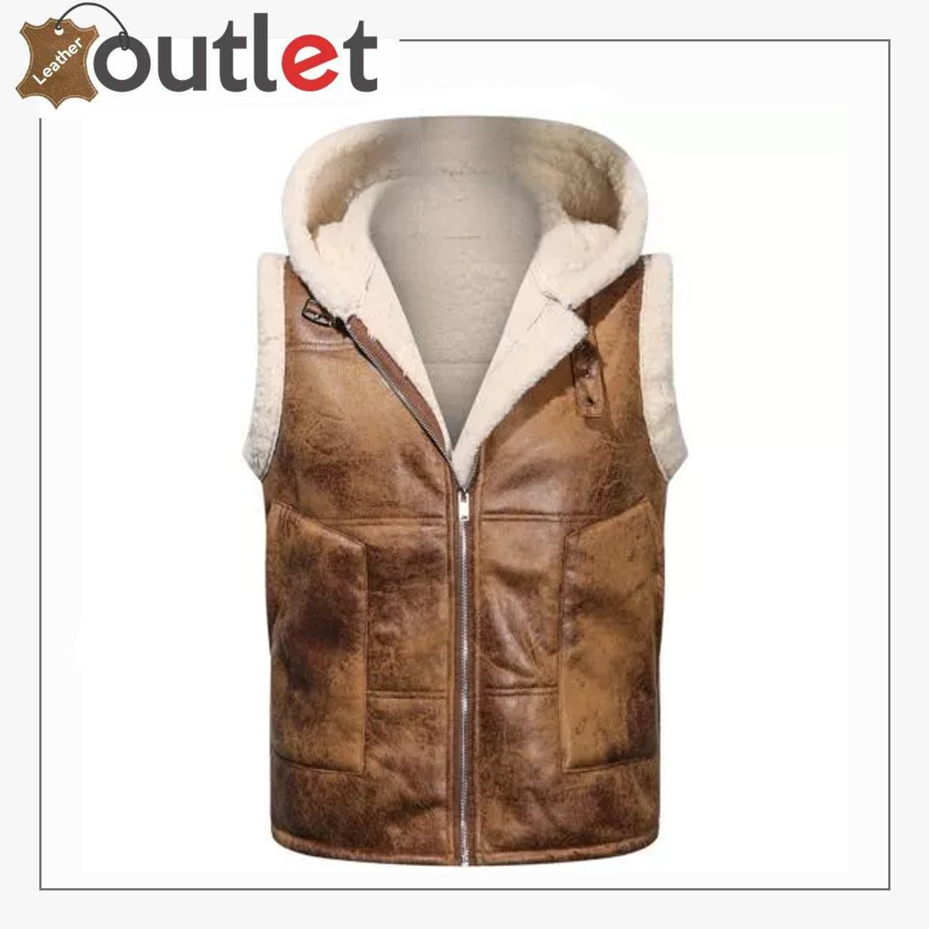 Mens hoodie Shearling Leather Vest