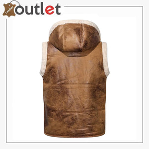 Mens hoodie Shearling Leather Vest