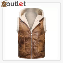 Load image into Gallery viewer, Mens hoodie Shearling Leather Vest
