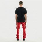 Men's Red Leather Cargo Pants – Slim Fit Biker Utility Trousers