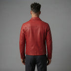 Men's Red Trucker Leather Jacket - Leather Outlet