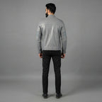 Men's Shinny Grey Biker Jacket