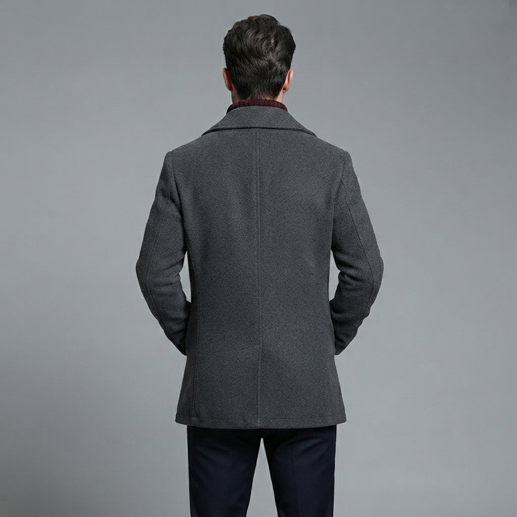 Men's Grey Leather Peacoat