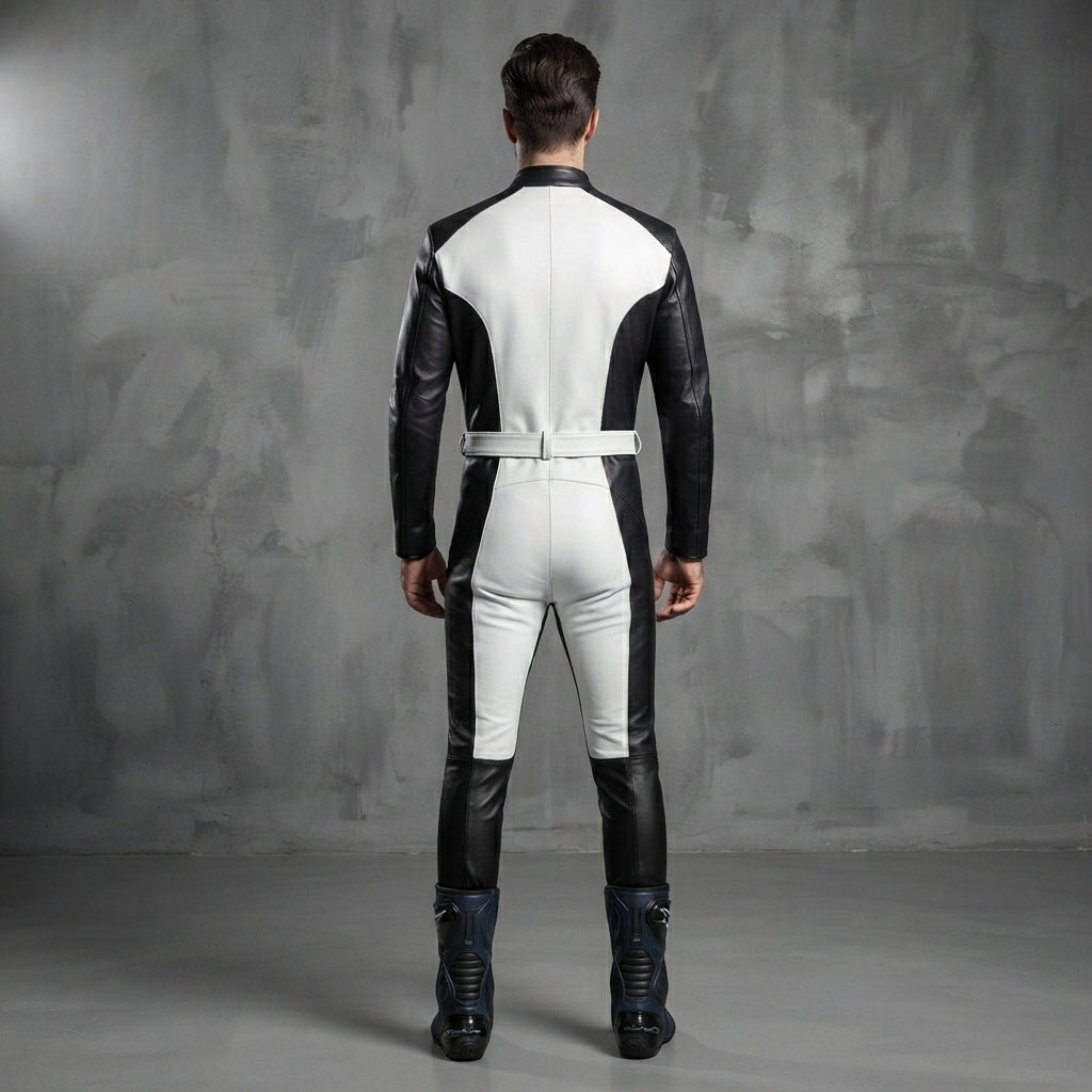 Men's Black & White Leather Jumpsuit