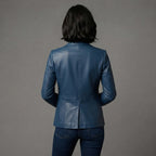 Women's Blue  Leather Blazer