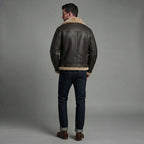 Men's Black Leather Faux Fur Jacket