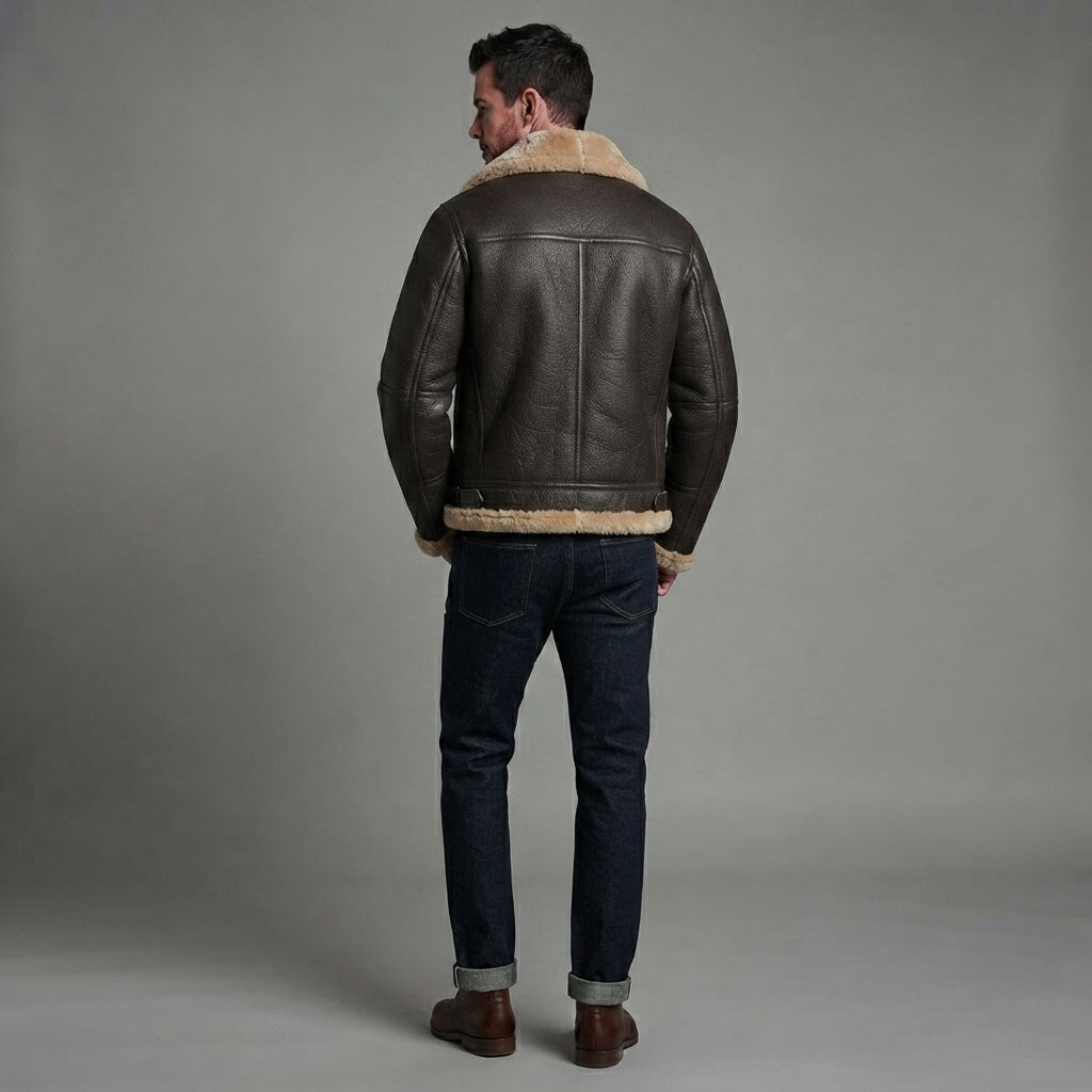 Men's Black Leather Faux Fur Jacket