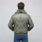Mens Leather Down Puffer Jacket in Bomber Style