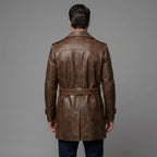 Men's Brown Leather Trench Coat