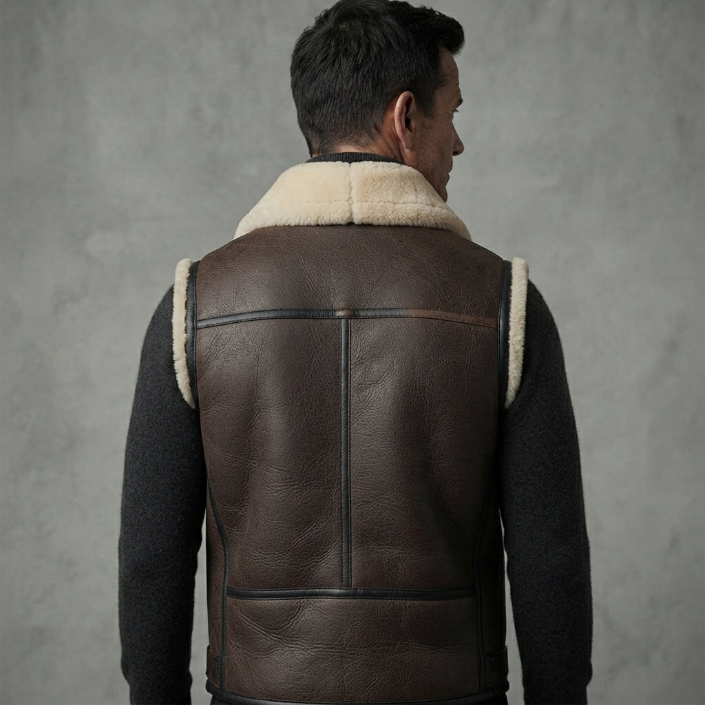 Men's Beige Brown  Shearling Leather Vest