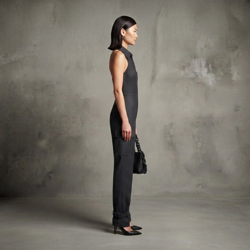 Women's Black Leather Jumpsuit