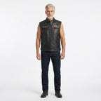 Herren Motorradweste aus echtem schwarzem Leder – Harley Davidson-Biker Club Cut