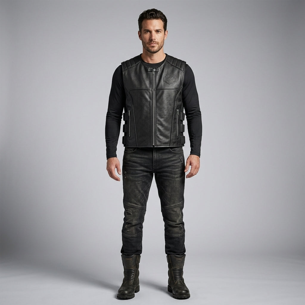Titan-Flow Perforierte Motorradweste aus Leder – Atmungsaktiver Moto-Stil