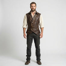 Load image into Gallery viewer, Captain Jack Sparrow Leather Vest – Pirate Steampunk Renaissance Waistcoat
