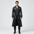 Herren schwarzer Steampunk Gothic Ledersmoking – Viktorianischer langer Mantel