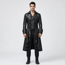 Load image into Gallery viewer, Men’s Black Steampunk Gothic Leather Tailcoat – Victorian Long Coat
