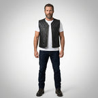 Urban Rider Perforated Leather Motorcycle Vest – Breathable Street Moto