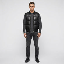 Load image into Gallery viewer, Naro Black Leather Puffer Vest – Buttery Soft Luxury Style
