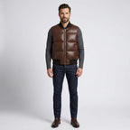 Brown Leather Puffer Vest for Men – Classic Warmth Edition